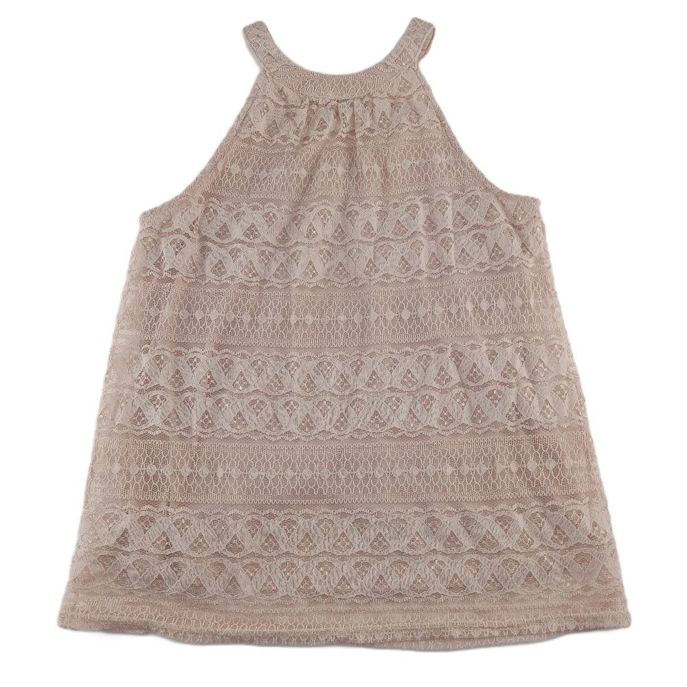 Monteau Women's Sleeveless Halter Top Blouse Size Small Cream Lace Overlay